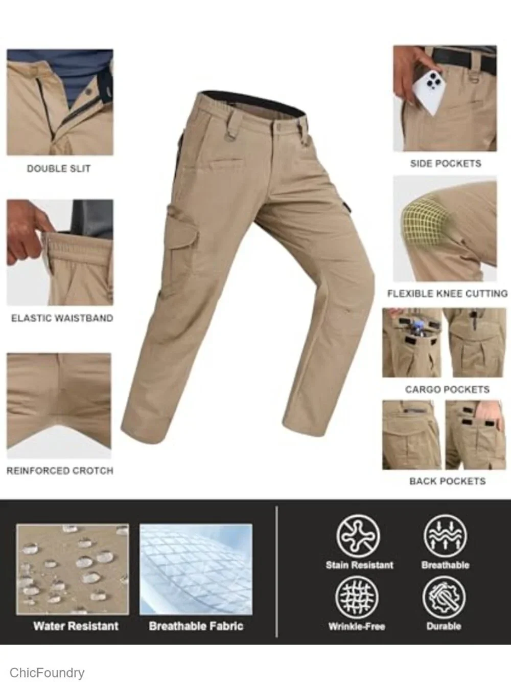 Men's Cargo Pants Ripstop Water Resistant Hiking Work Pants Multi Pockets Army